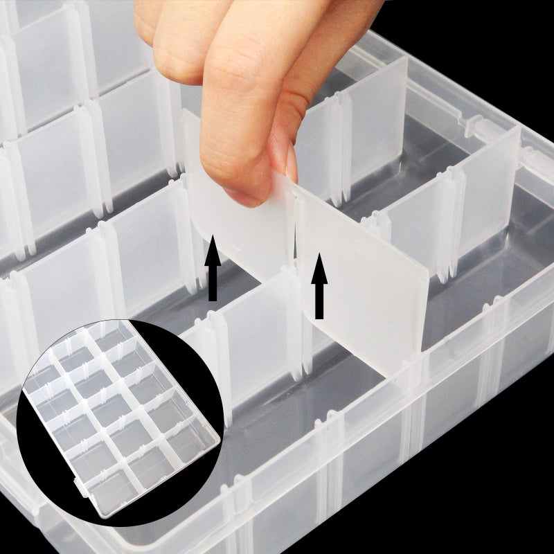 FengWu 5 Pack Plastic Jewelry Organizer Box 18 Big Girds Clear Storage Organizer Case with Adjustable Dividers Jewelry Storage Container Multi Compartment Storage Box for Washi Tape, Bead, Gem, Rock - Image 4